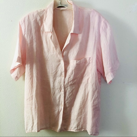 The Broadway Vtg Pink Linen S/S Button Frnt Blouse - Picture 4 of 8